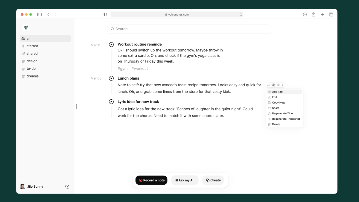 Buymeacoffee's founder has built an AI-powered voice note app