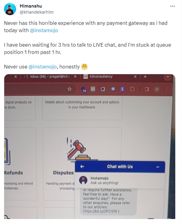 Instamojo-chat-issue