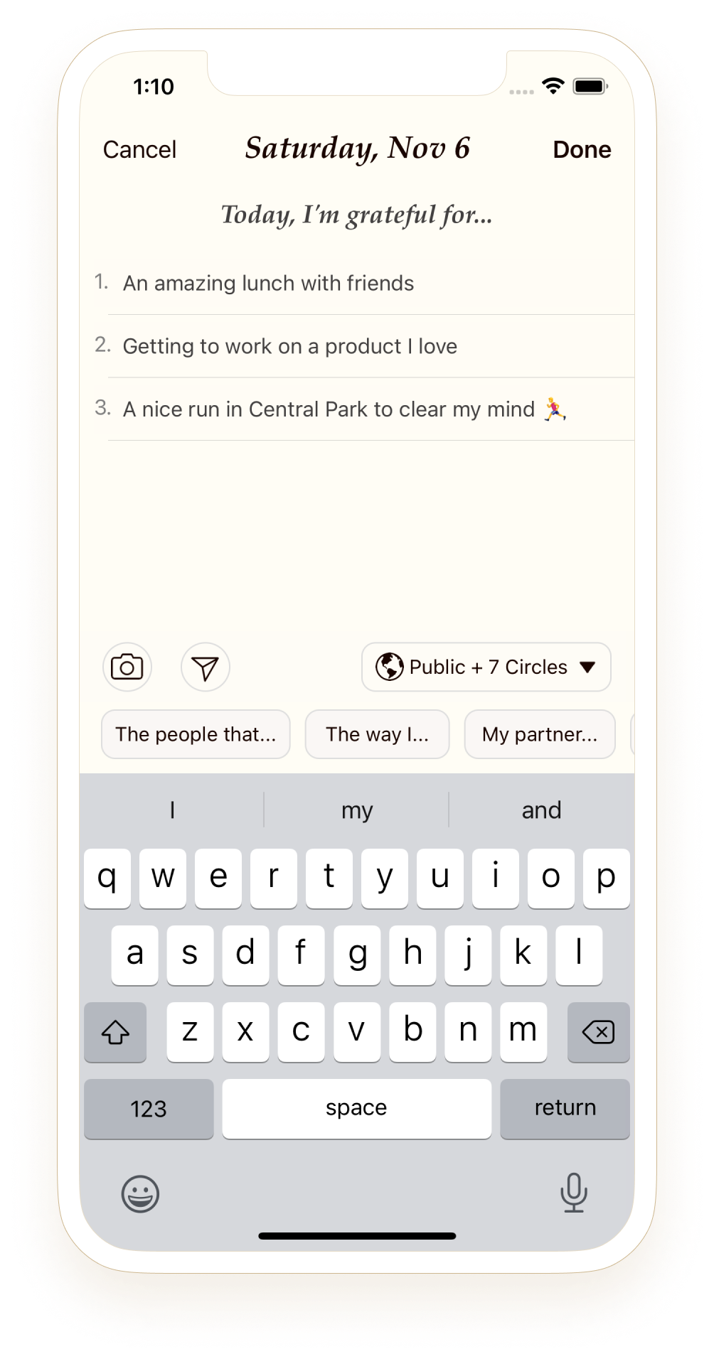 Gratitude Plus makes social networking positive, private and personal