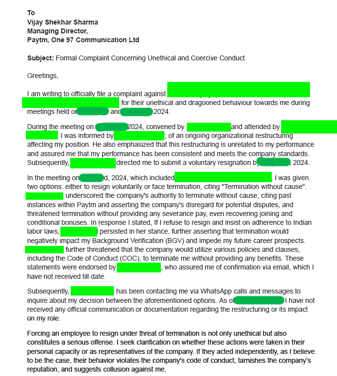 Paytm escalation mail to VSS