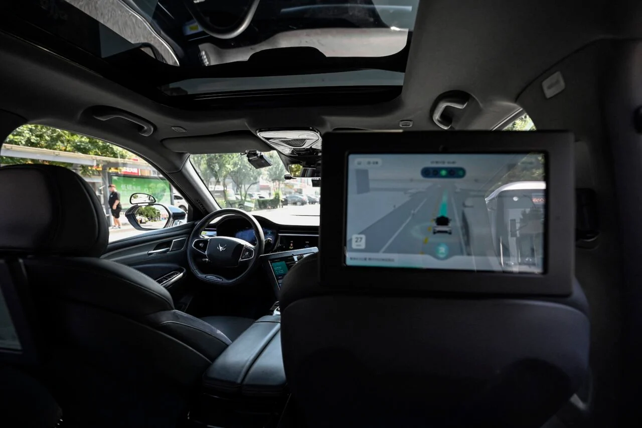 Interior of a robotaxi on a road in China