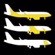 Three silhouettes of an airplane