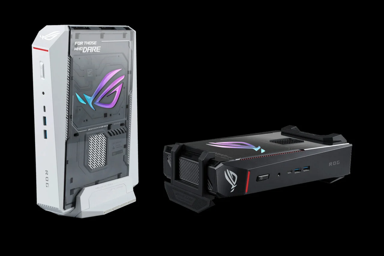 Rog Nuc 16 in white next to another in black