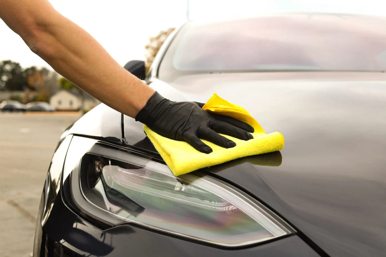 A Tesla being cleaned