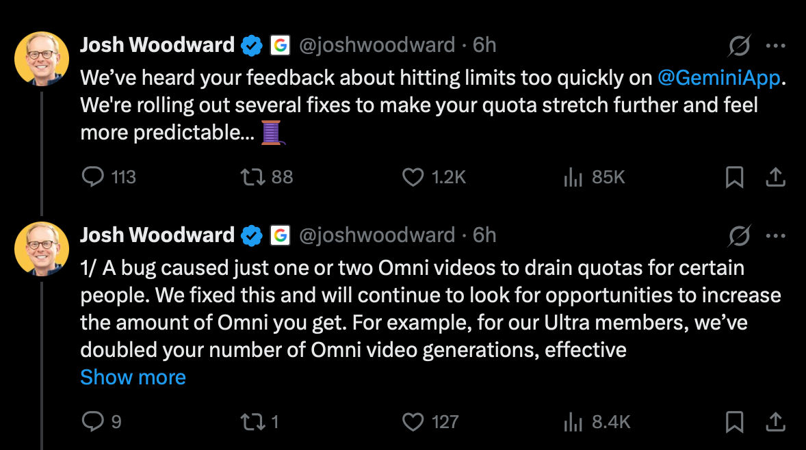Josh Woodward on Gemini usage limits