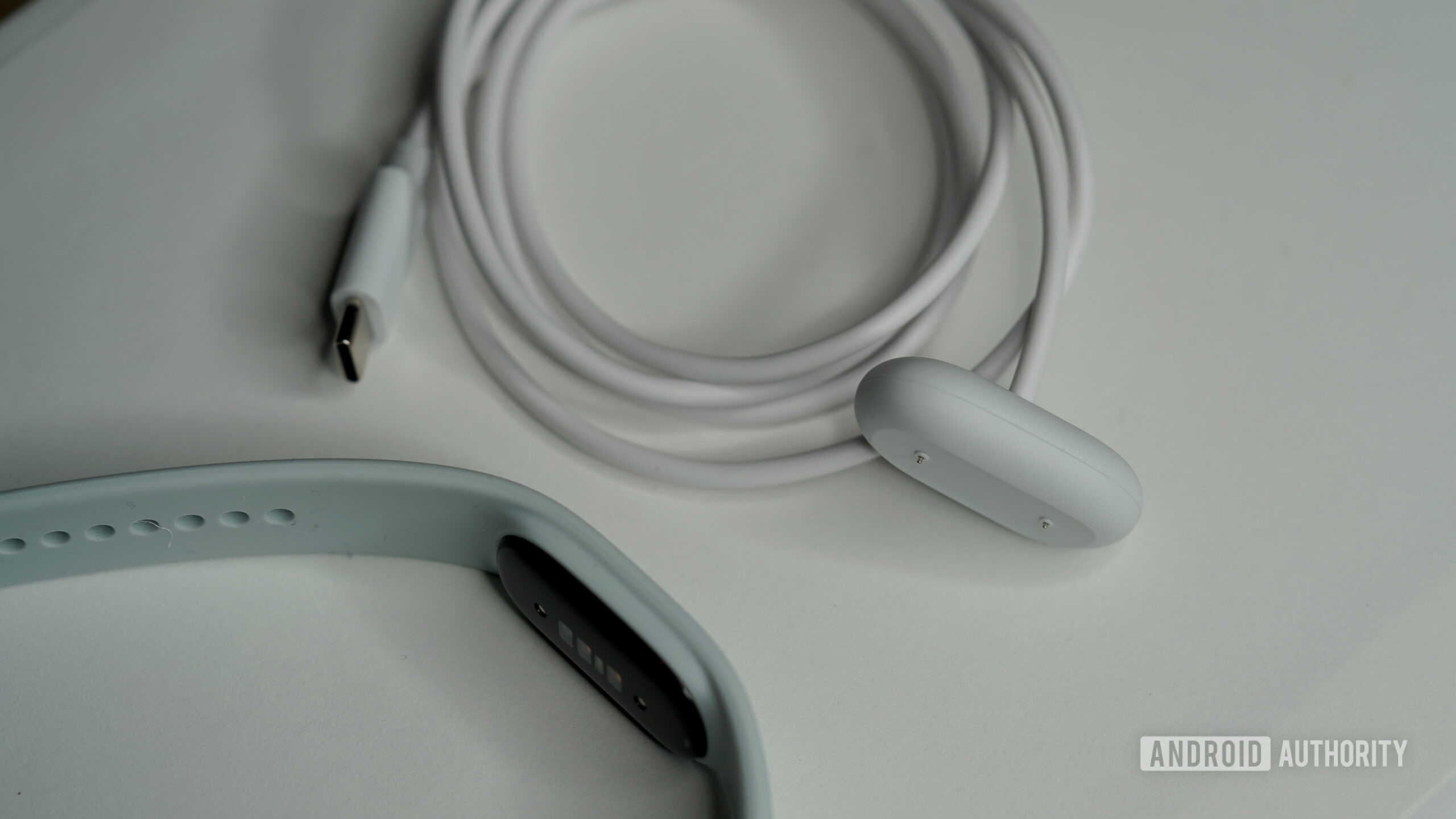 Fitbit Air Charger A Google Fitbit Air rests alongside its charger.