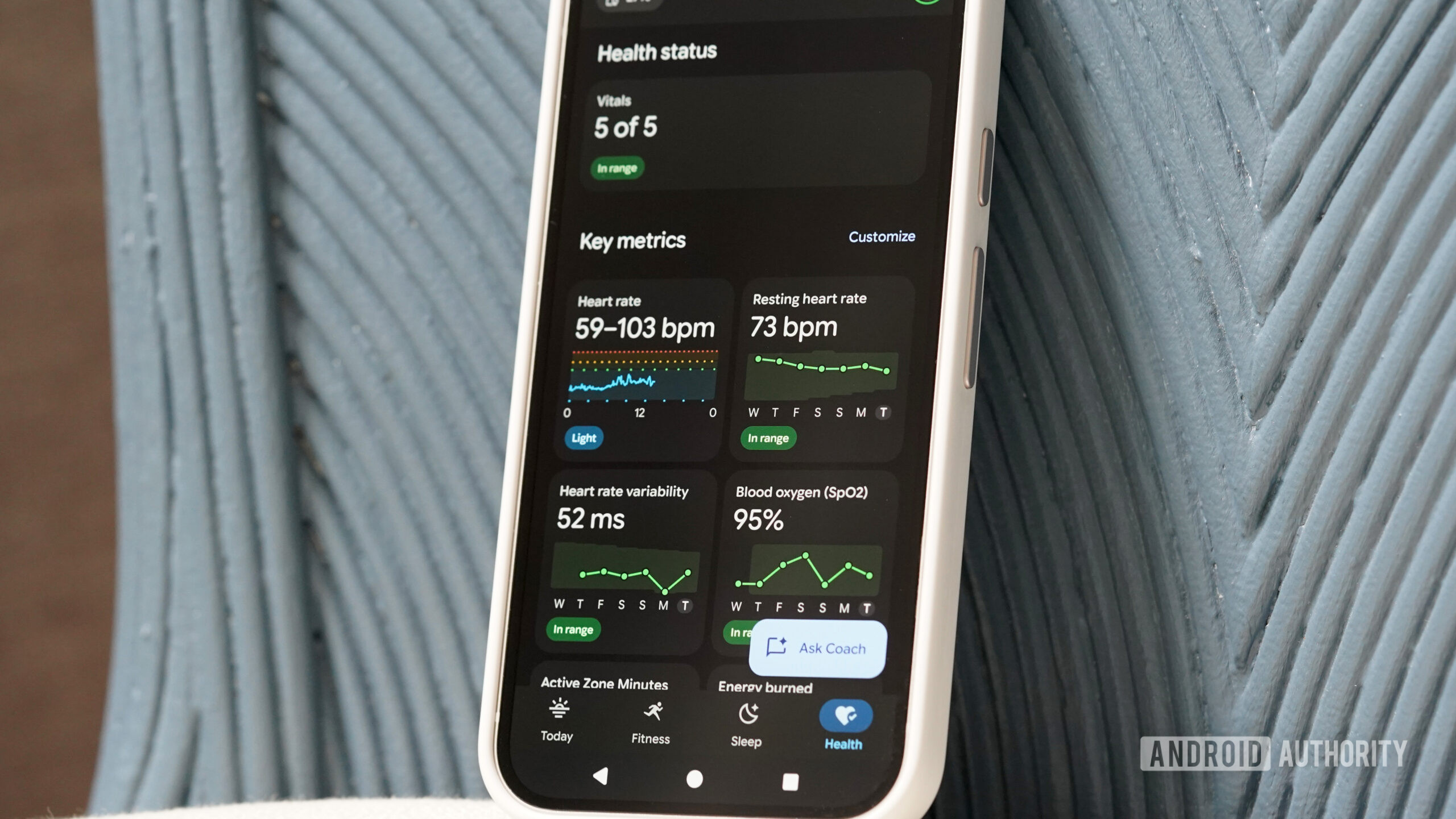 Google Health App Health metrics A user checks their Health metrics in the Google Health App.