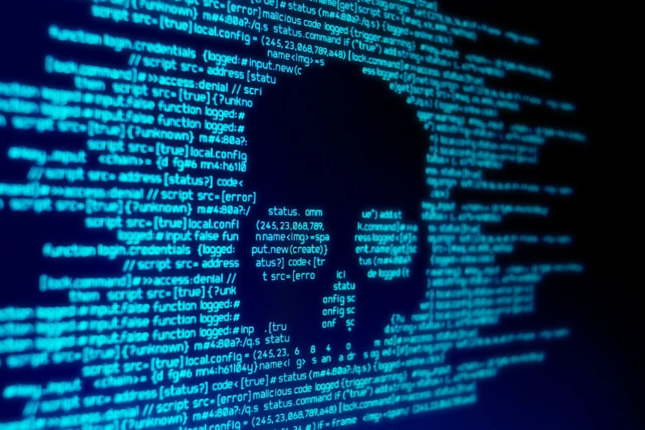 Skull made of code on a computer screen.