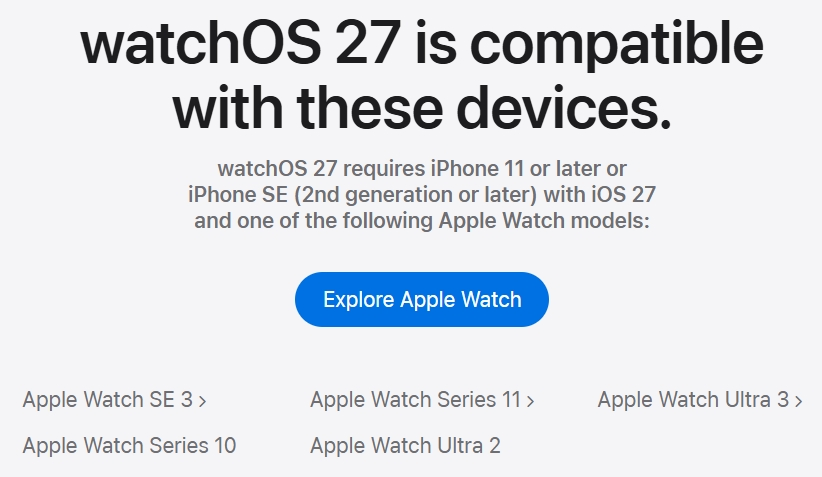 Apple watch OS 27 compatibility list Apple watch OS 27 compatibility list
