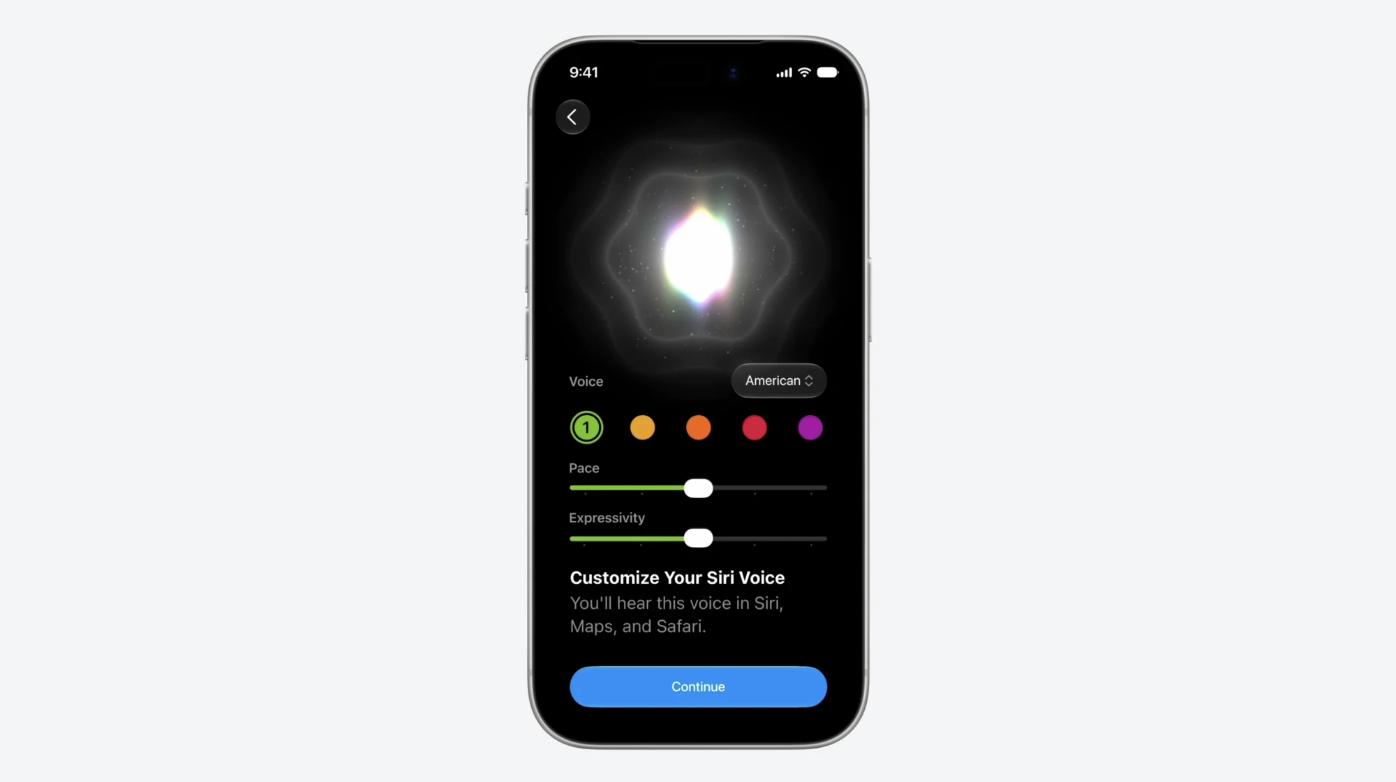 Siri AI voice sliders