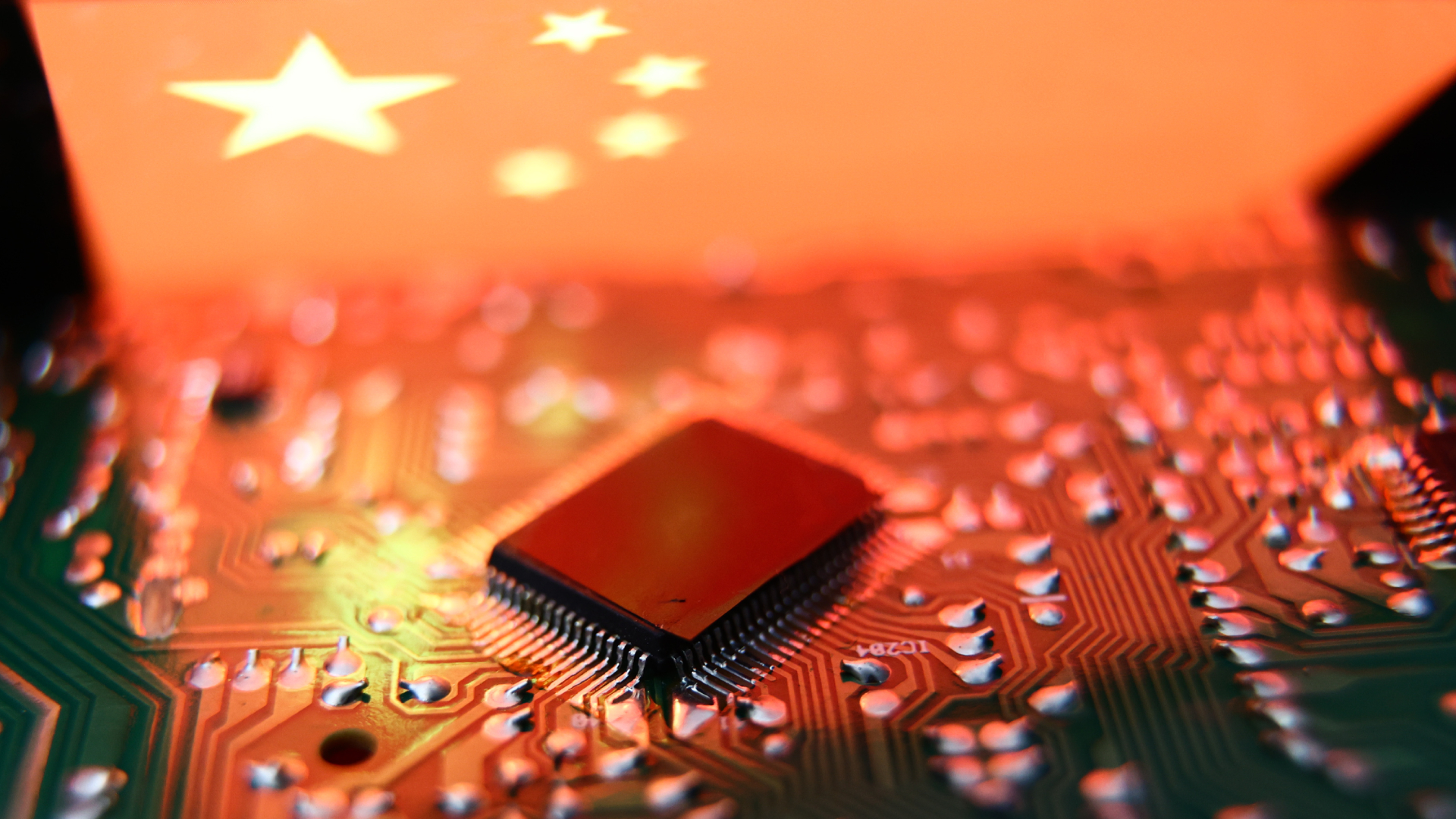 Chip IC with Chinese flag above