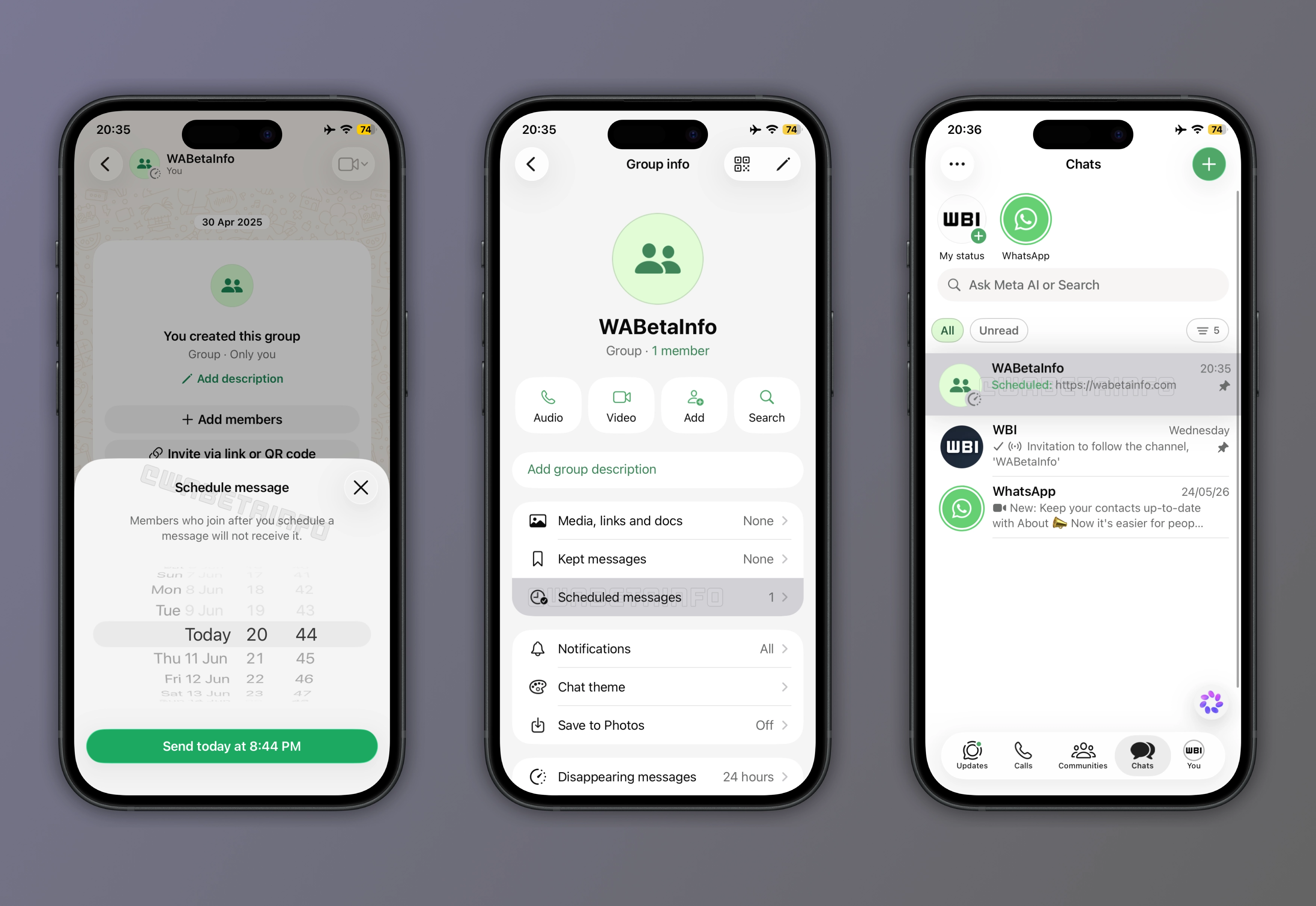 WhatsApp is testing scheduled messages for chats and groups