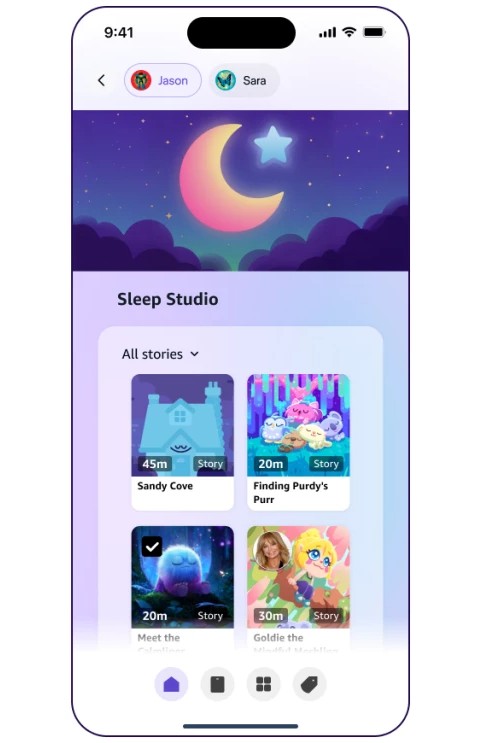 Sleep studio echo kids Sleep studio interface on a smartphone