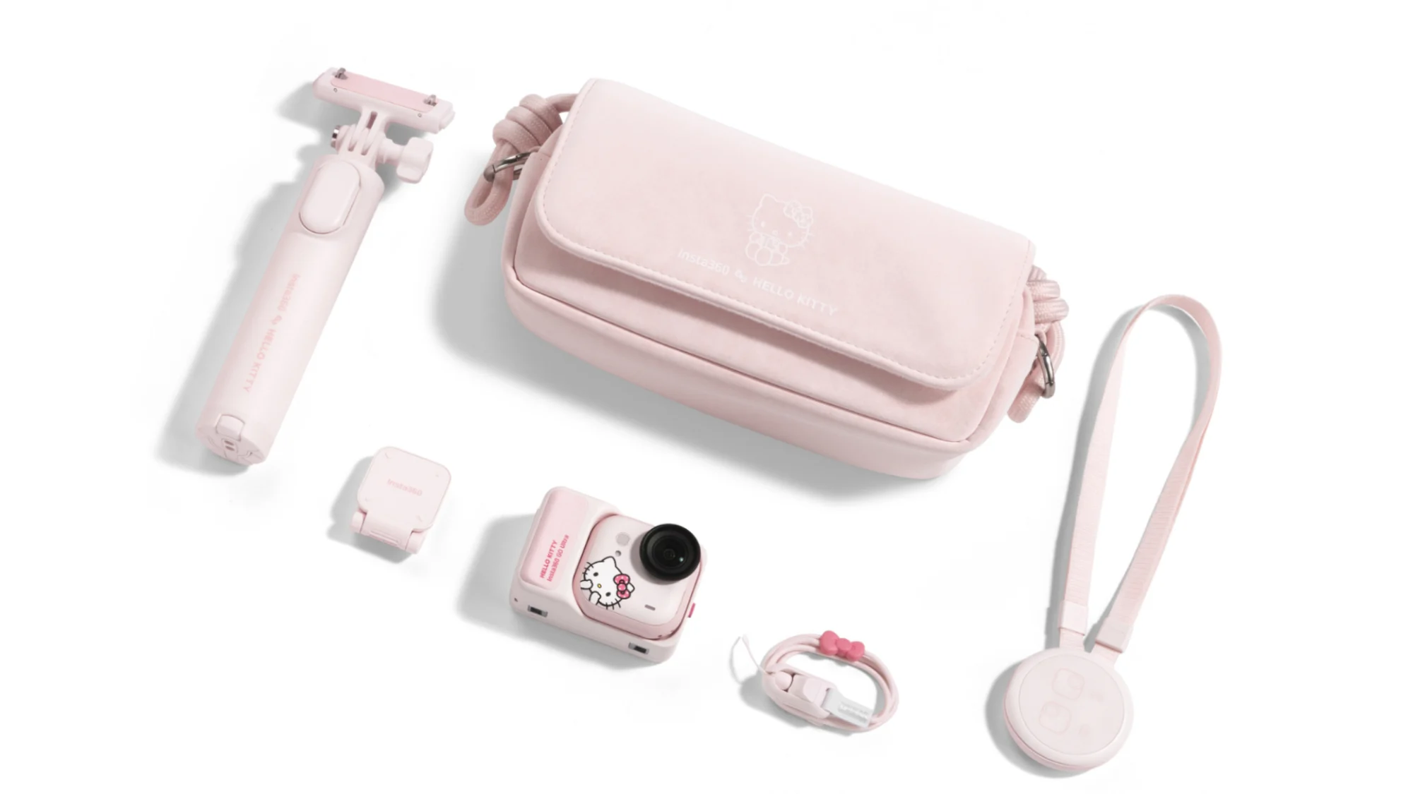 The Insta360 GO Ultra x Hello Kitty Limited Edition bundle with accessories.