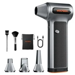 WOLFBOX MF200 Electric Air Duster with Removable Battery & 4 Nozzles, Cordless 3-Speed Adjustable Mini Blower for Computer Keyboard, Car Cleaning, Home, and Outdoor Use