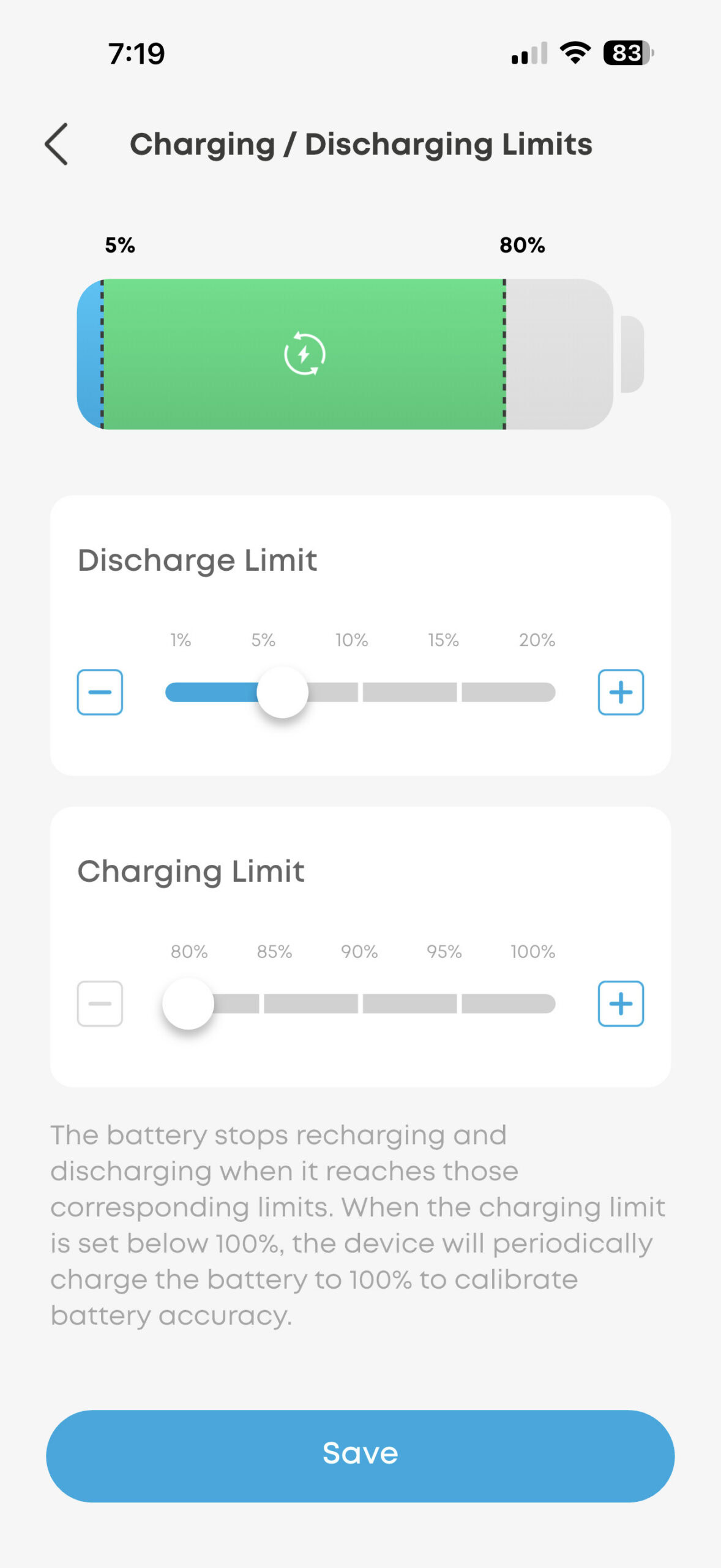 Anker SOLIX S2000 screenshot SOC Settings 2
