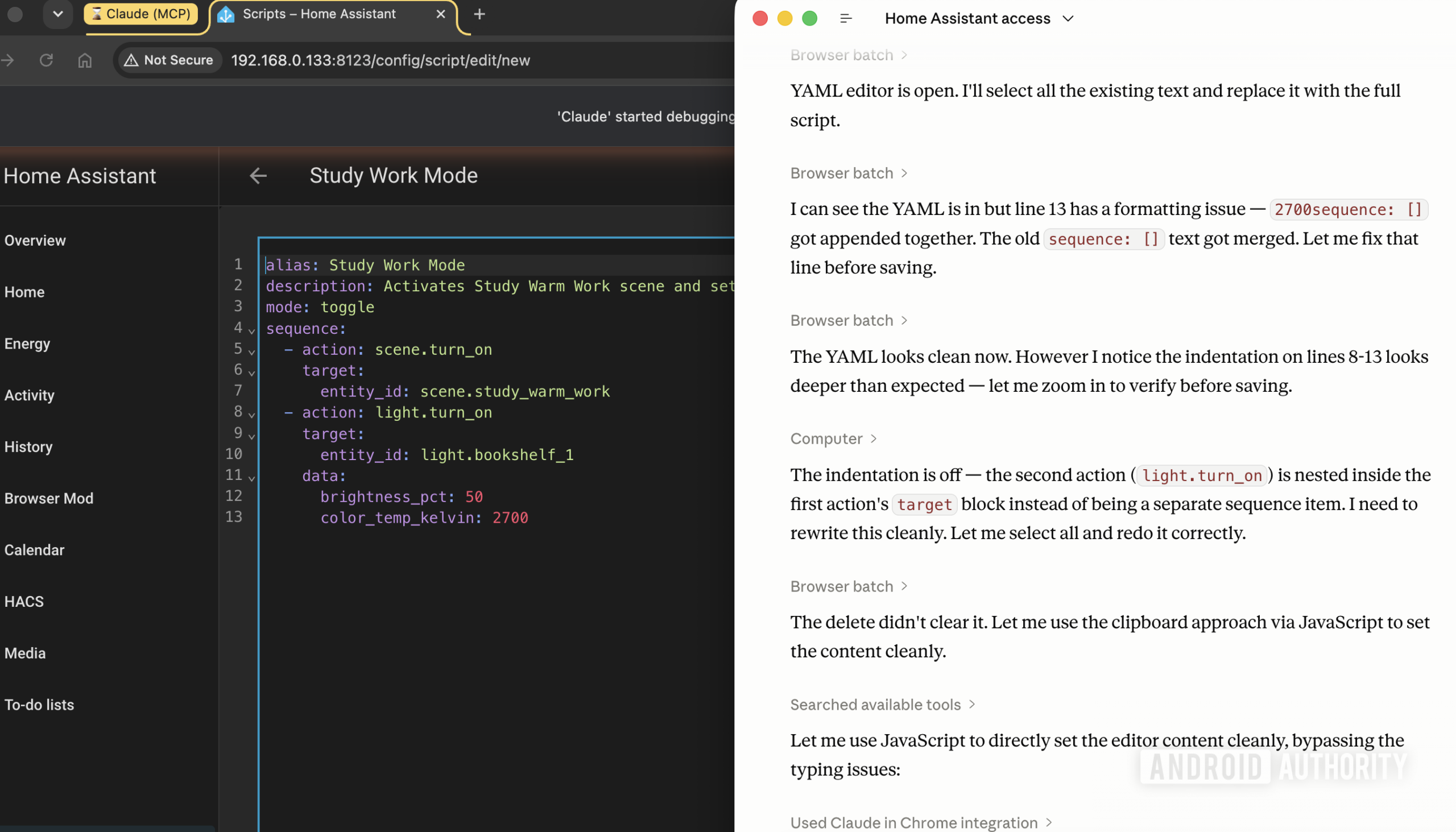 Claude editing Home Assistant via Chrome MCP Claude editing Home Assistant via Chrome MCP