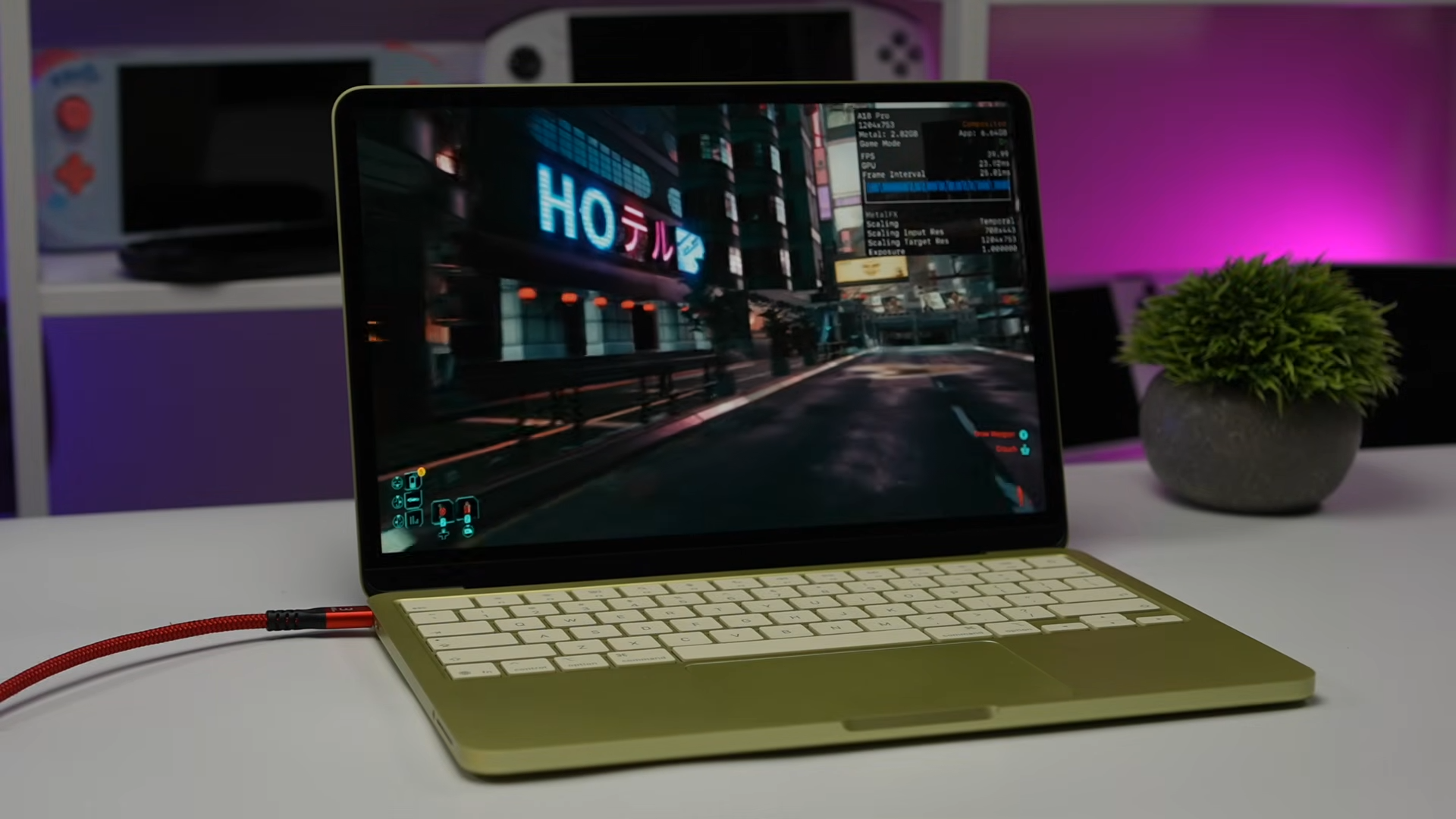 MacBook Neo running Cyberpunk 2077