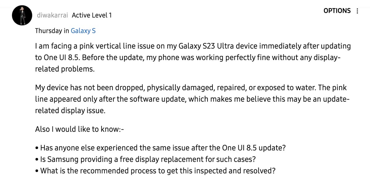 galaxy s23 green line issue one ui 8.5 update image3