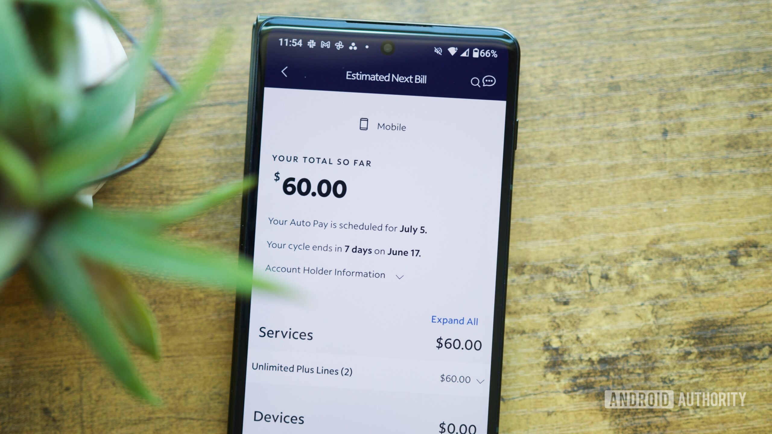 Spectrum Mobile bill displayed on an Android phone.