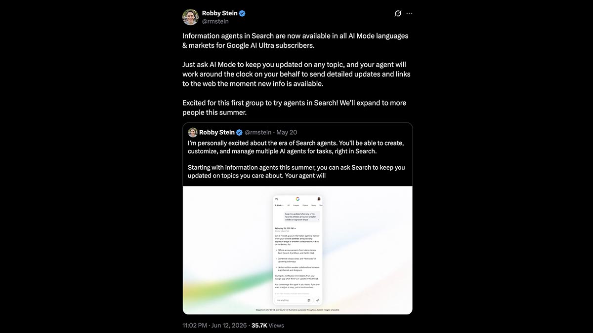 robby stein x post about information agents available to AI ultra subscribers robby stein x post about information agents available to AI ultra subscribers