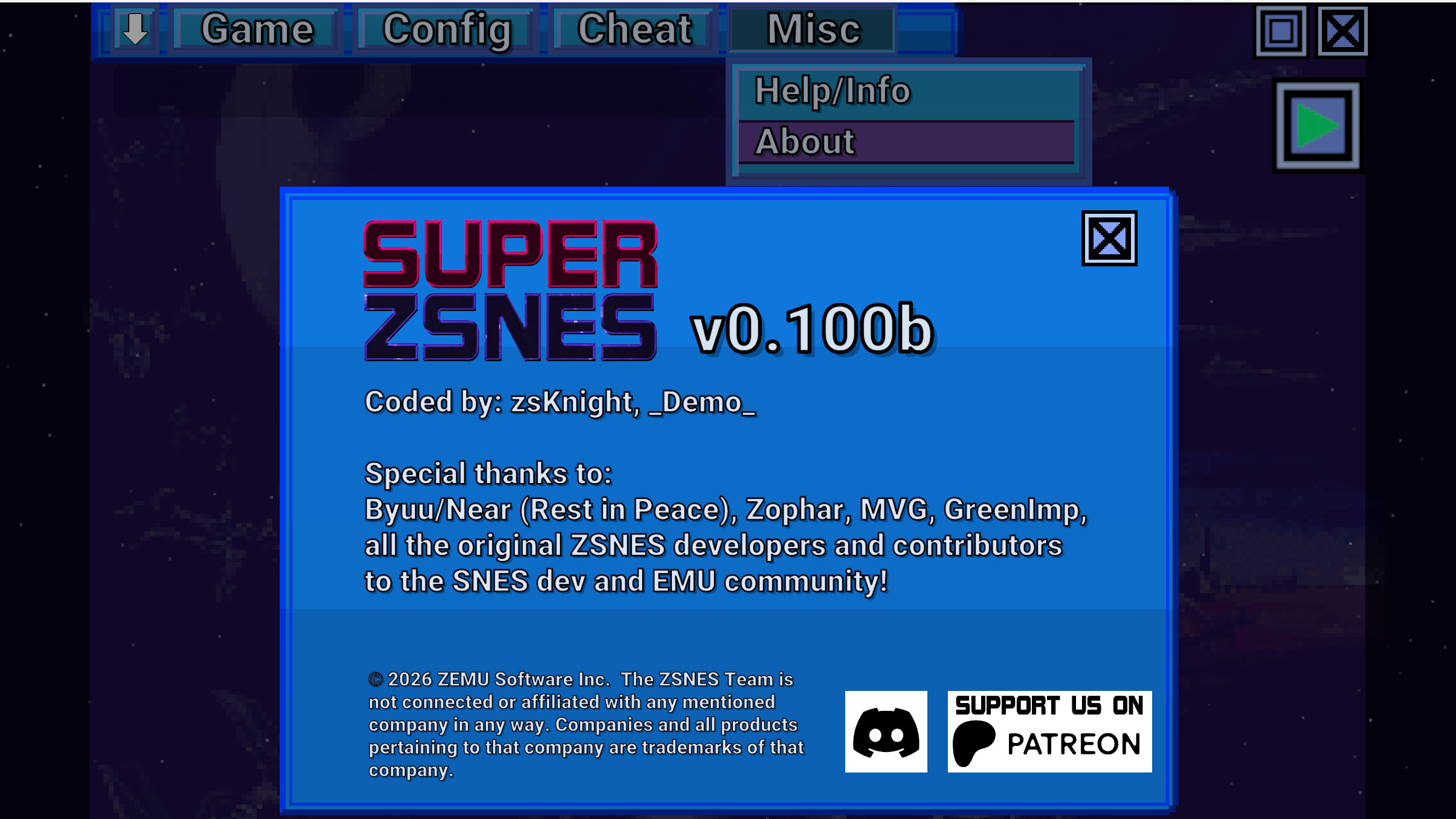 Some Super ZSNES screenshots