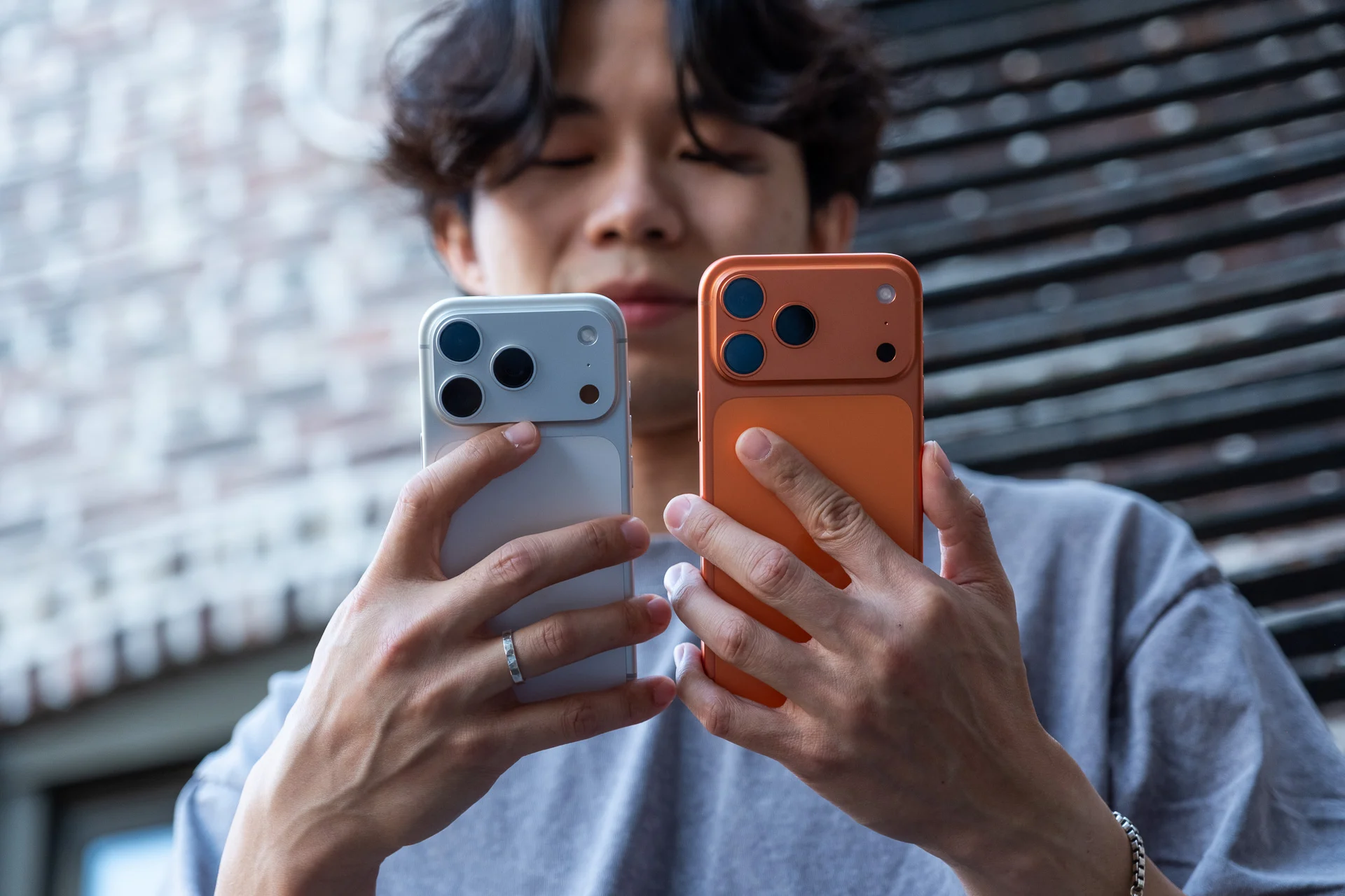 Apple iPhone 17 Pro in Silver, iPhone 17 Pro Max in Cosmic Orange