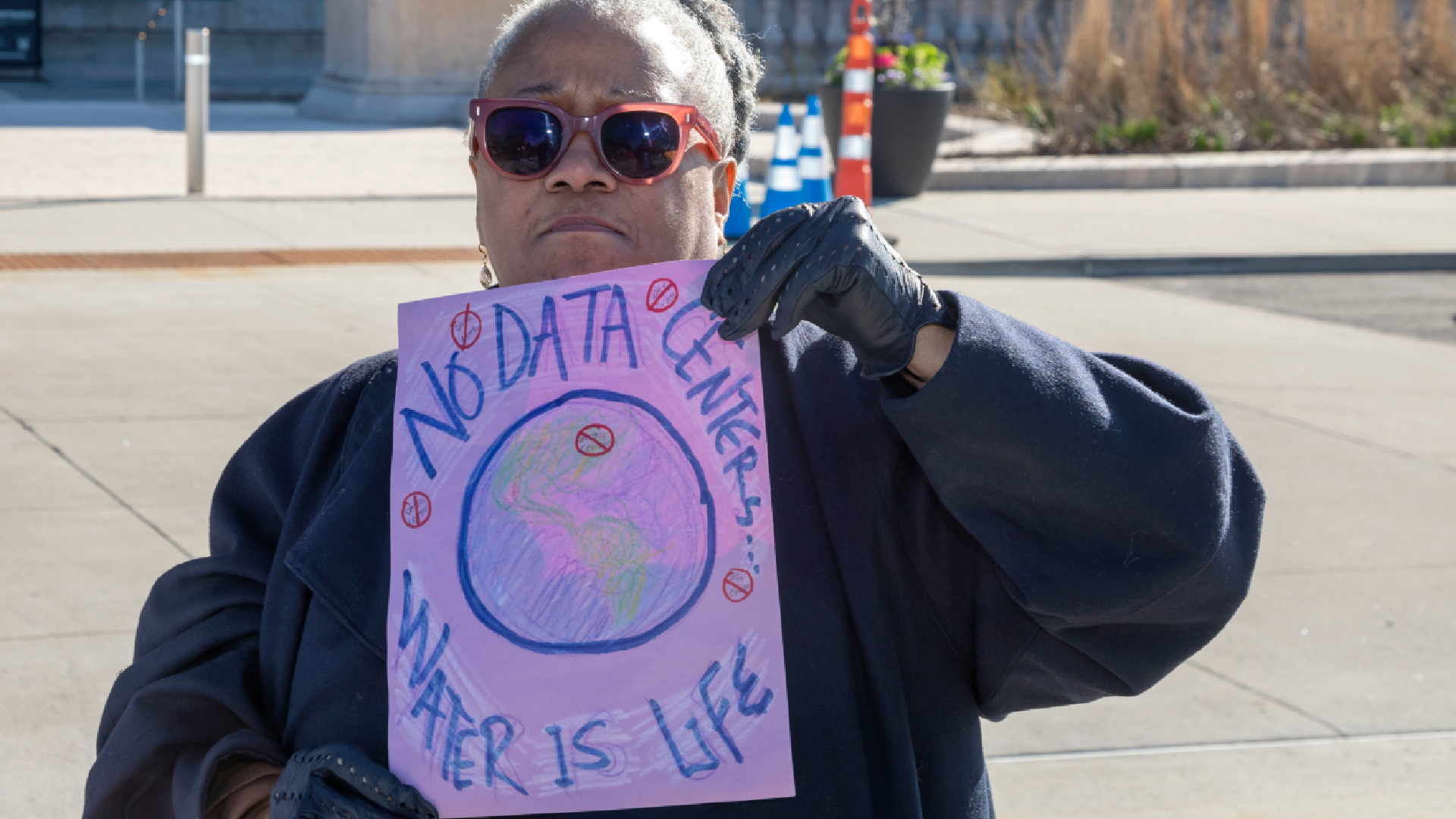 A rally against AI data centers in Michigan, one of six protests held across the state. 