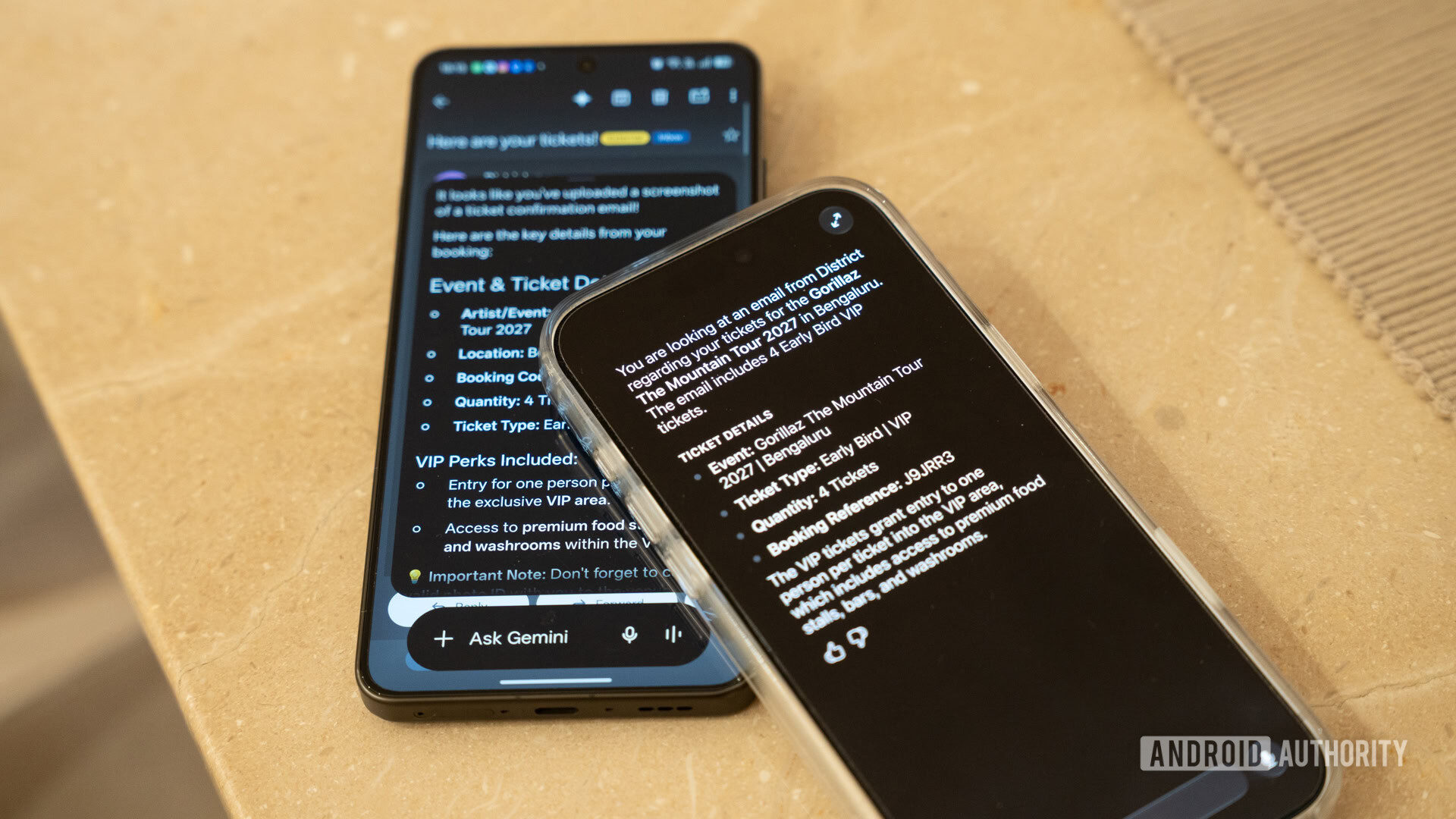 Siri AI and Gemini running next to each other on two phones.