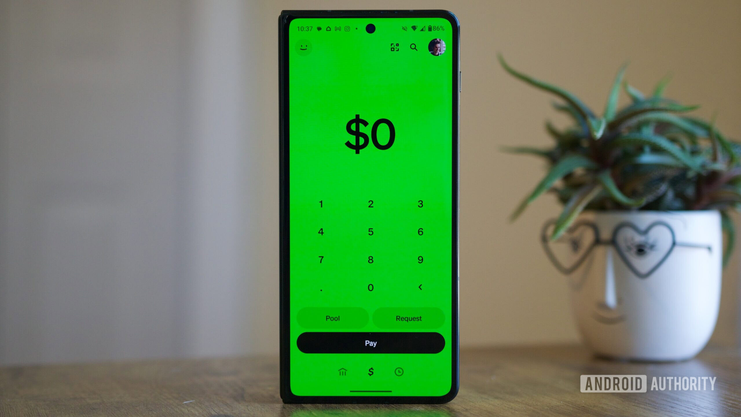 Cash App running on an Android phone, showing the app's home screen.