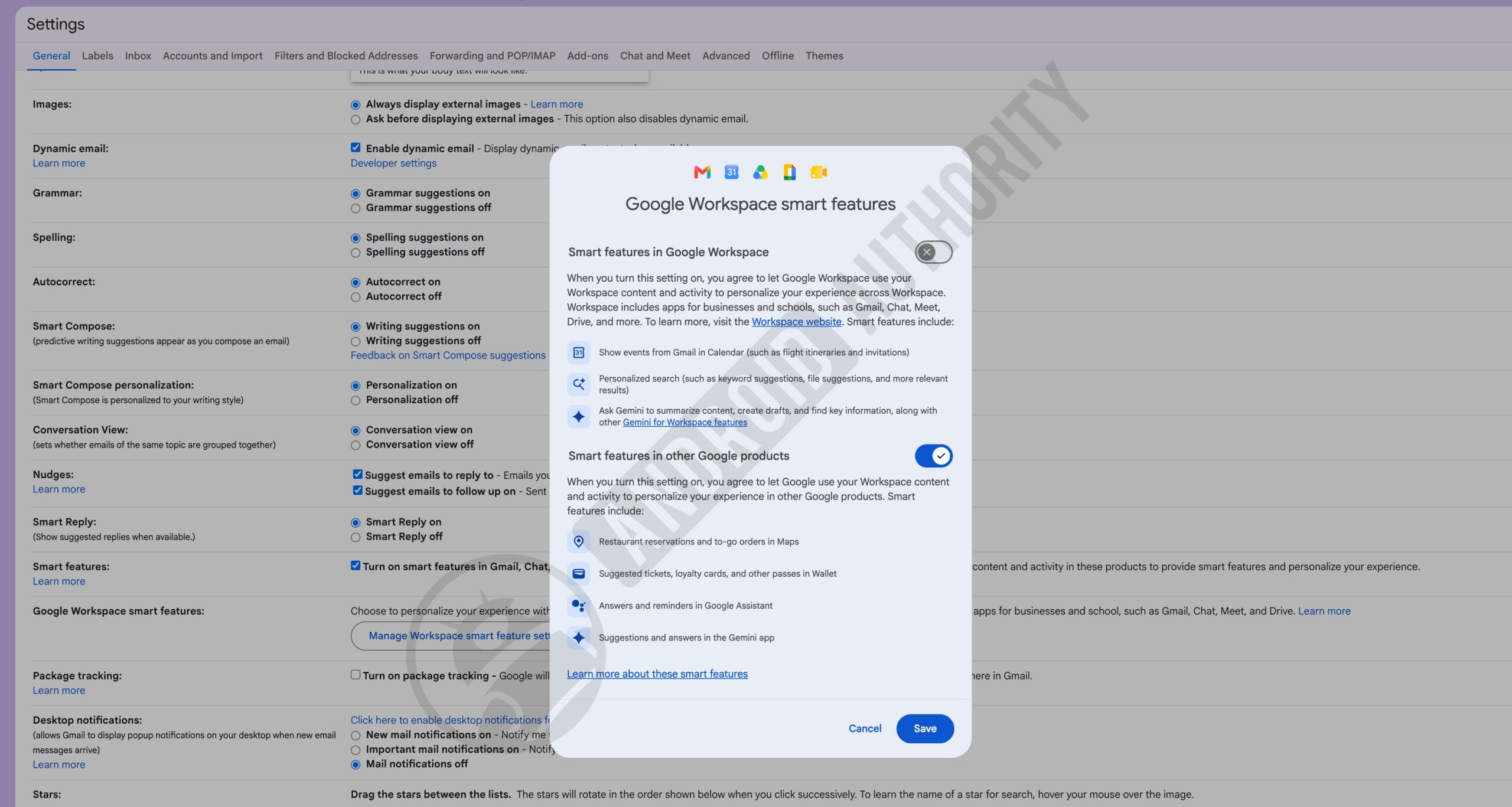 Gmail Smart features turn off