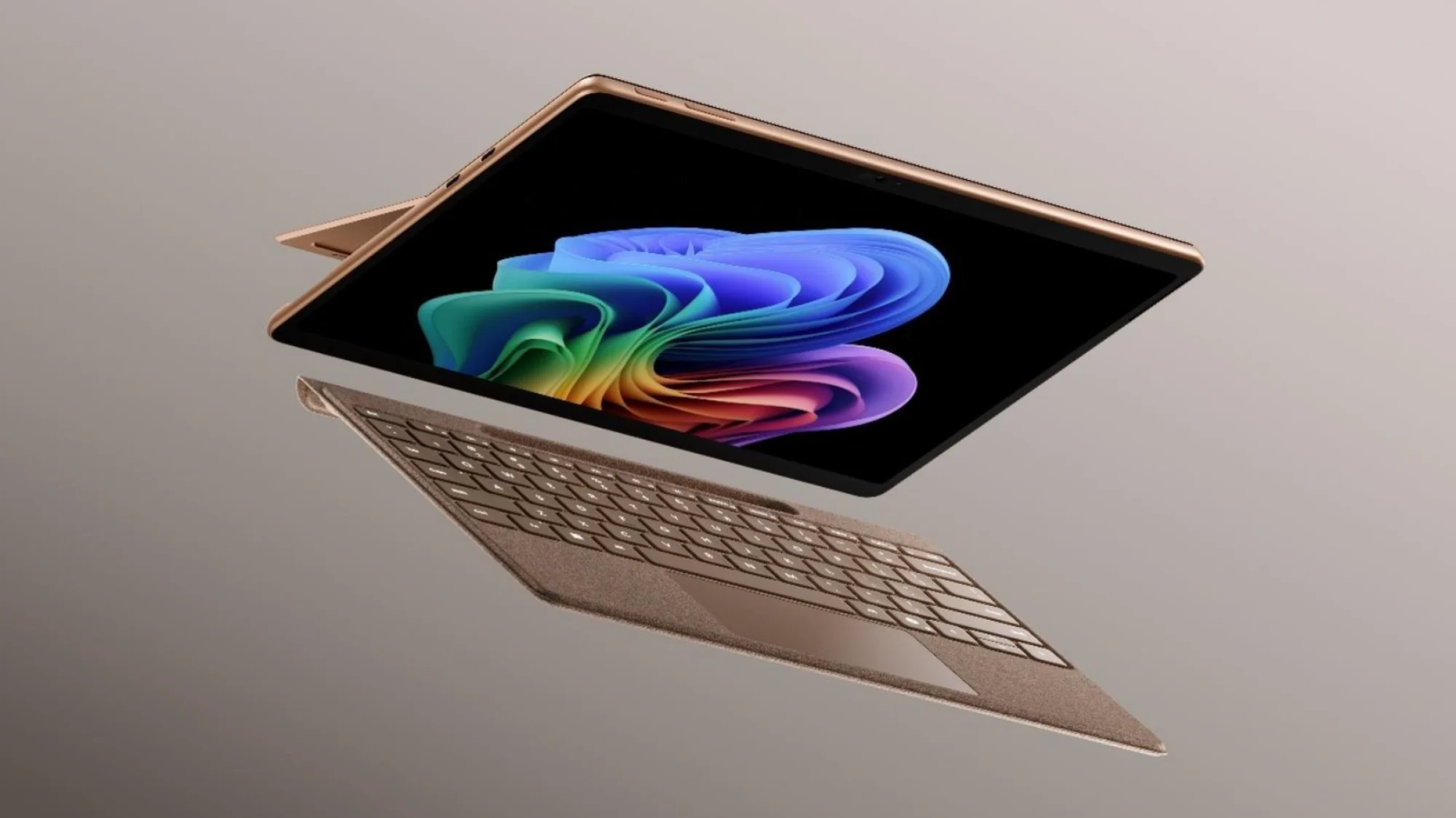 the microsoft surface pro 12 in dune with a matching keyboard