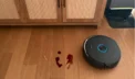 Narwal Flow 2 robot vacuum mopping wine spill on hardwood floor