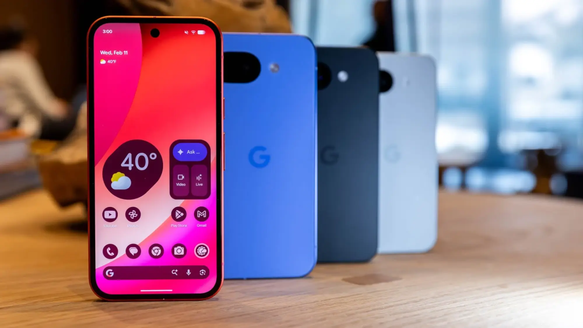 Google Pixel 10a in all four colors lined up horizontally