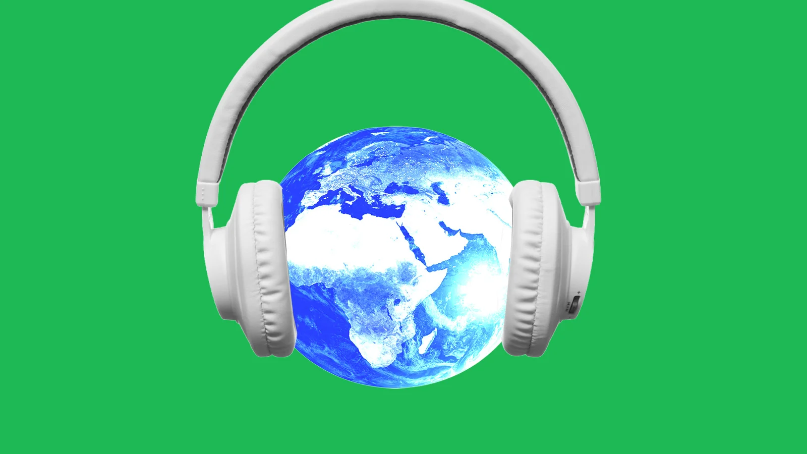 A globe wearing headphones