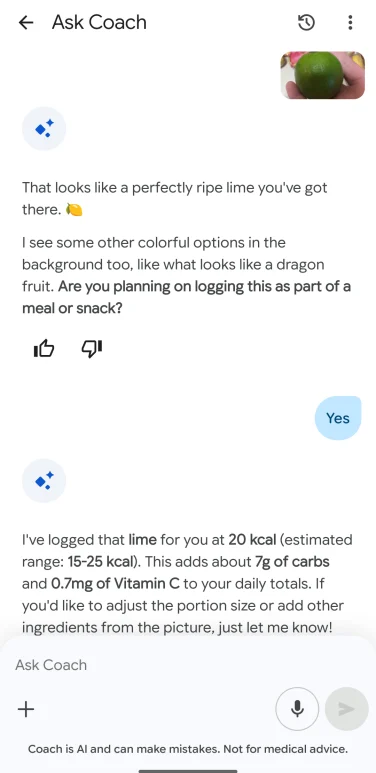 a screenshot of nutrition tracking in google health