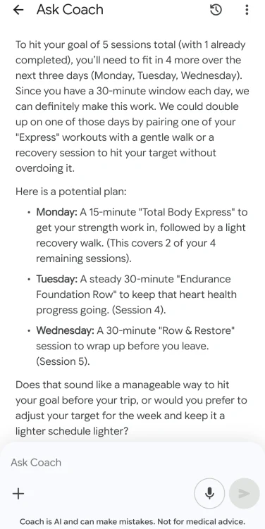 a screenshot of the google health app with a fitness plan