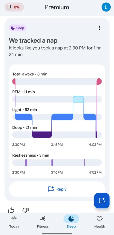 a screenshot of a nap in google health