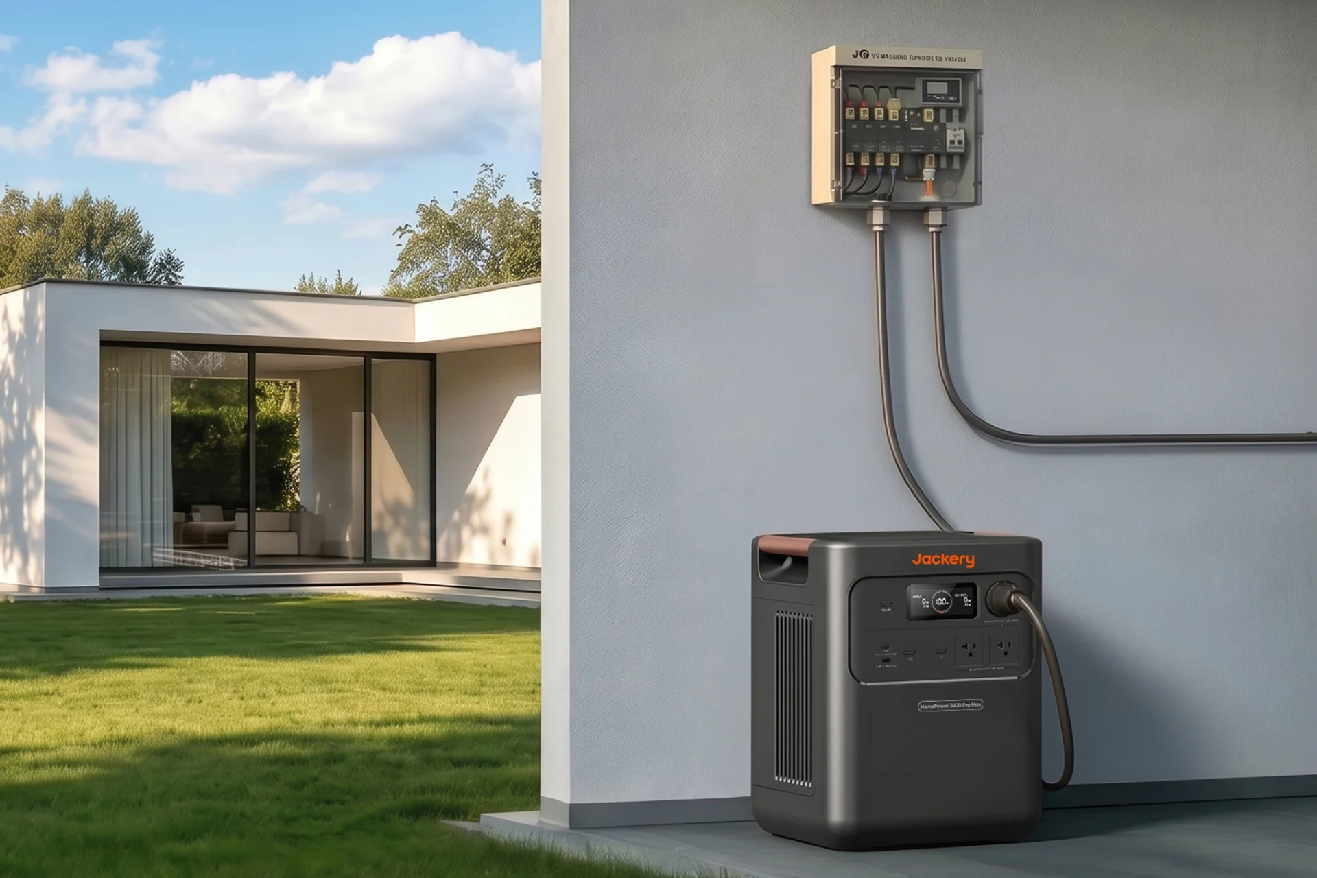Jackery Homepower 3600 Pro Max connected to a manual transfer switch.
