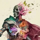A colorful skeleton warrior holds a sword.
