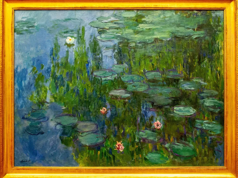 Claude Monet\u2019s impressionist painting of water lilies.