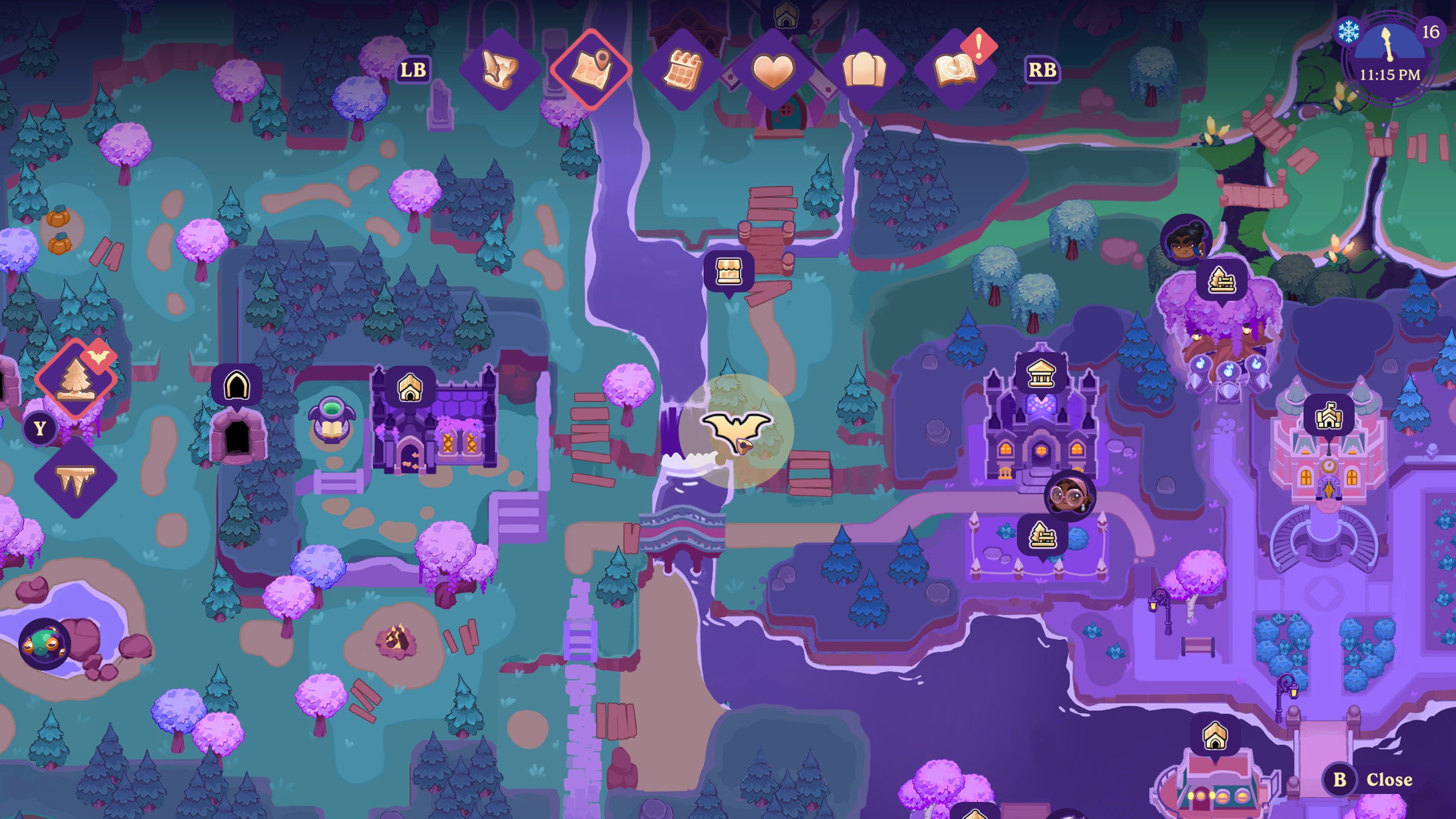 Where to find the fallen tree and unblock the waterfall in Moonlight Peaks