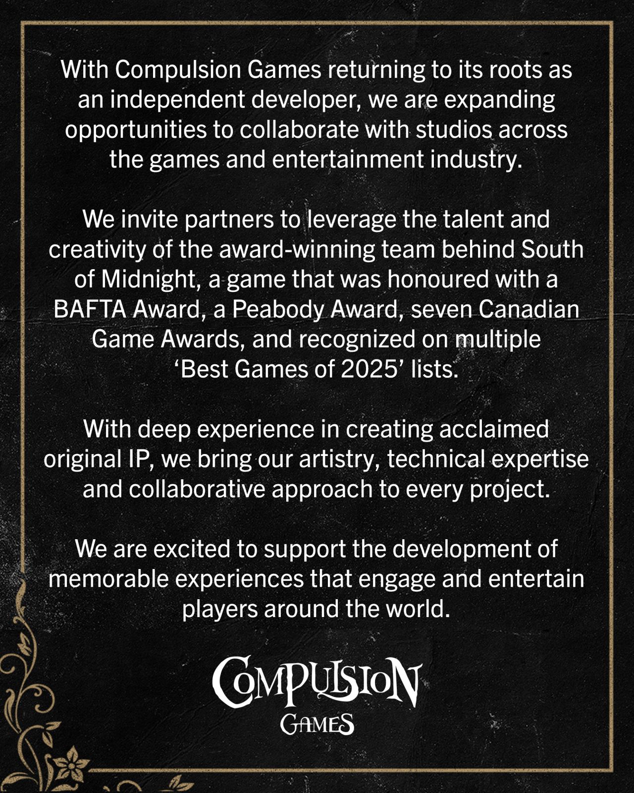 One week after going independent in the Xbox bloodbath, South of Midnight developer Compulsion Games is looking for work