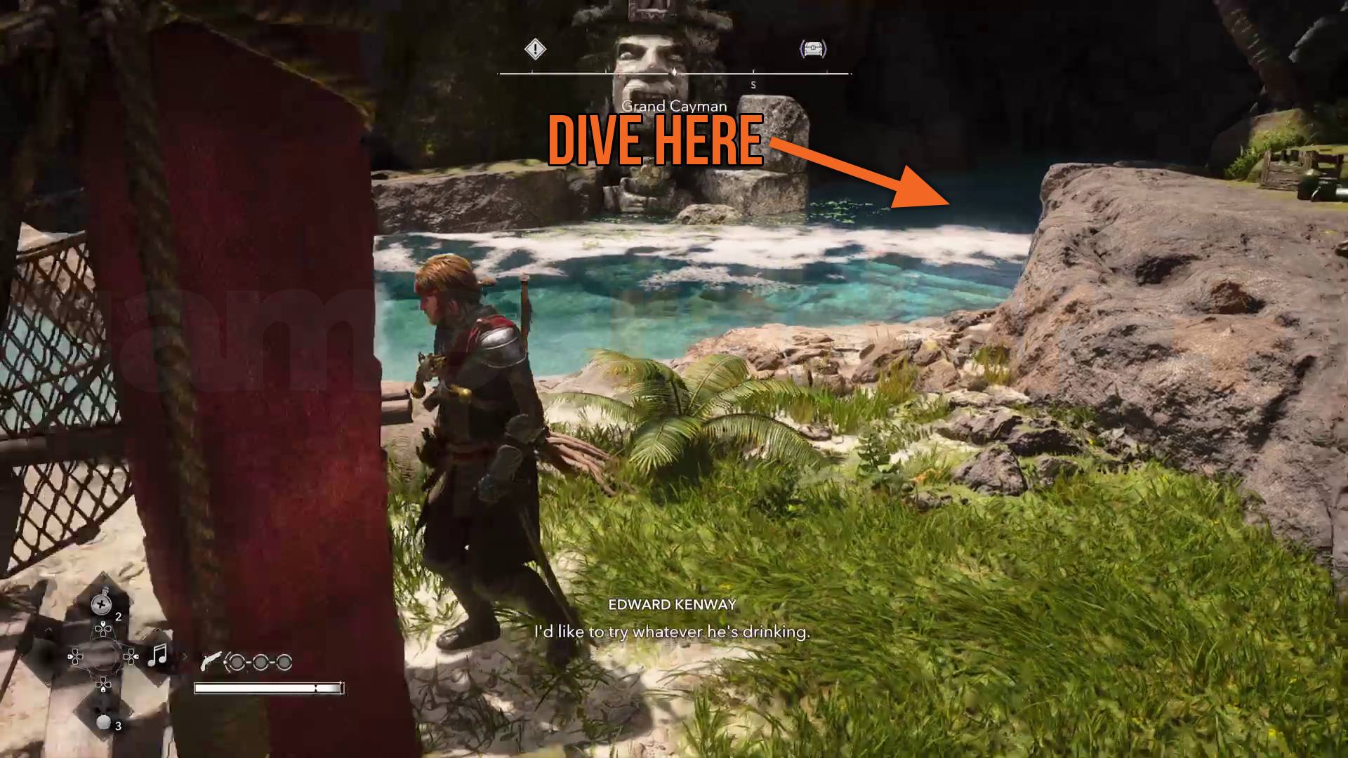 Black Flag Resynced Edward standing near a hidden Grand Cayman chest