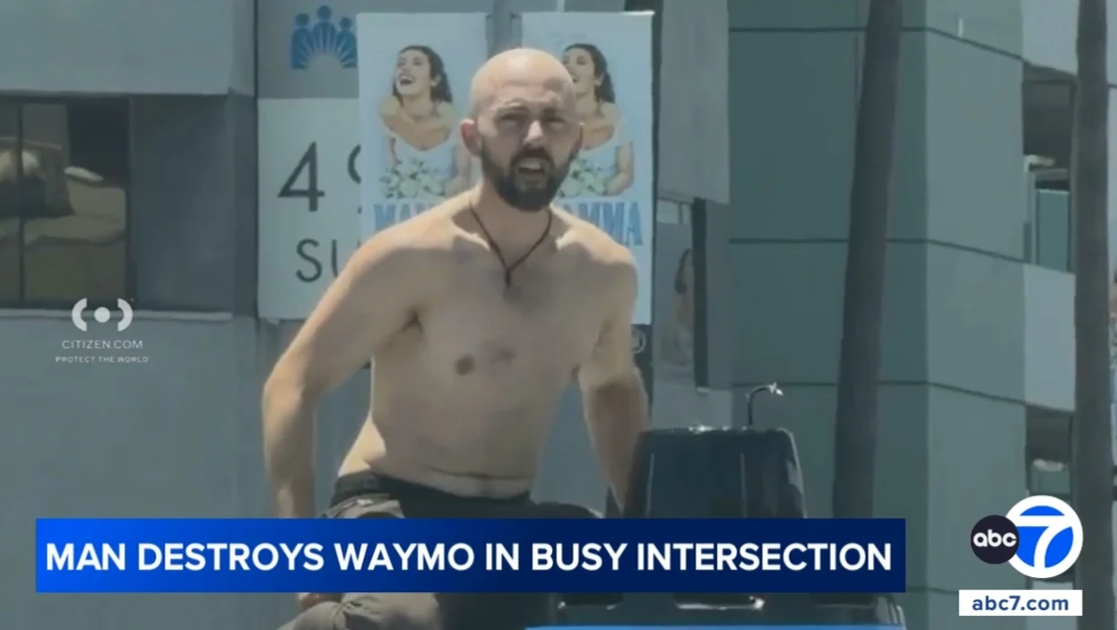 Shirtless Man Starts Butlerian Jihad Against Waymo In East Hollywood