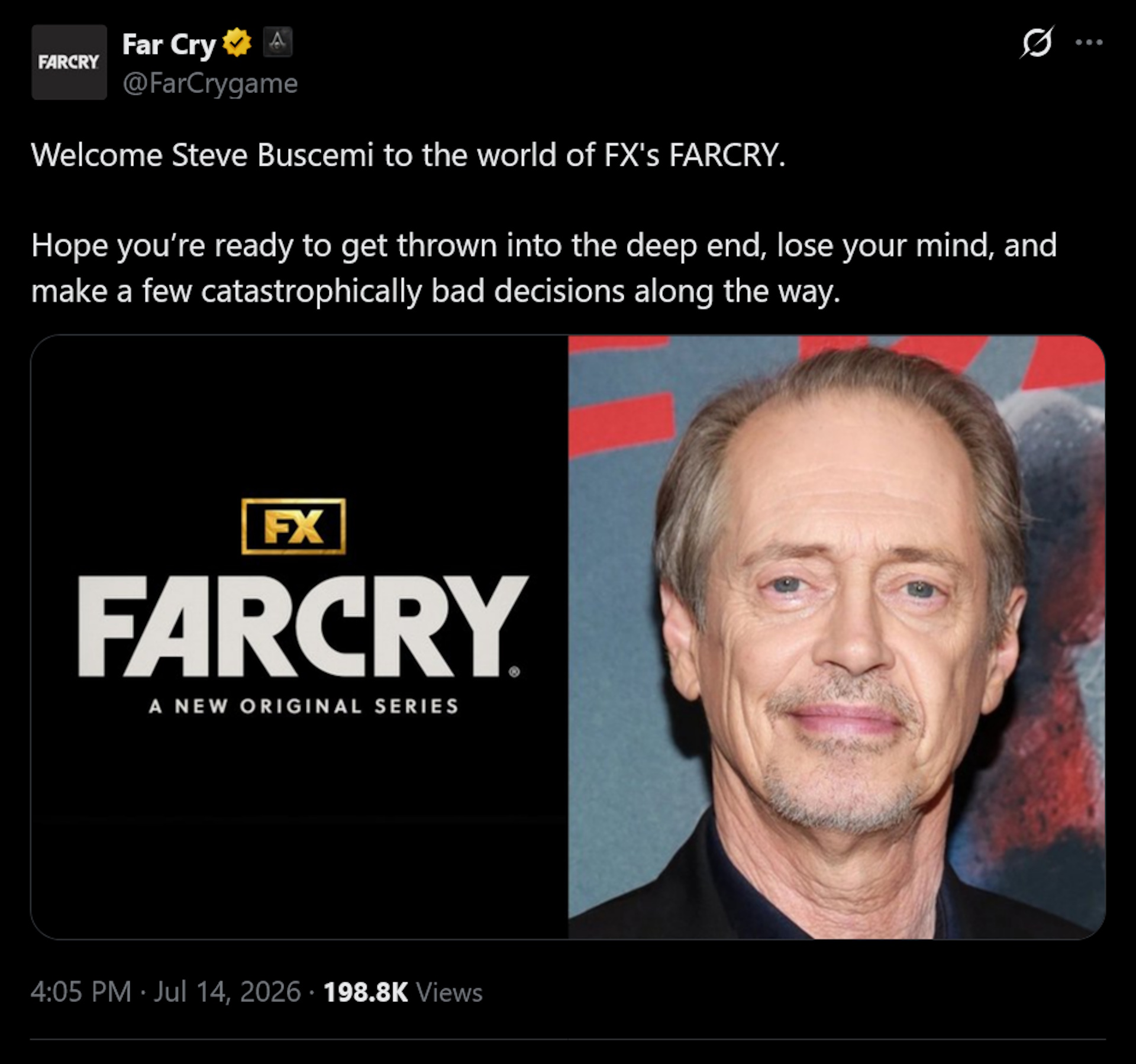 Steve Buscemi joins the Far Cry TV series cast and now we're all wondering: will he be a weird, helpful NPC, or a weirdly charismatic villain?