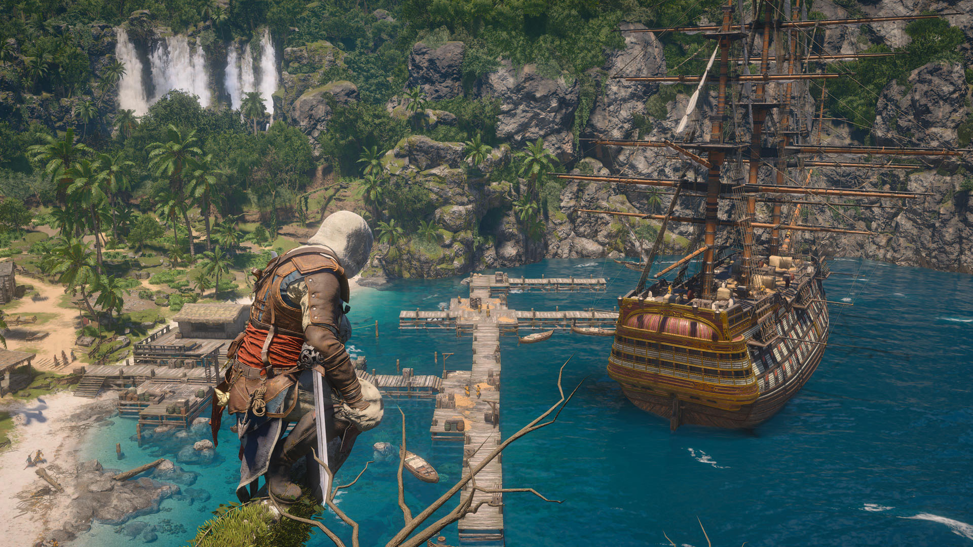 Edward looks out across the Great Inagua docks in Assassin's Creed Black Flag Resynced