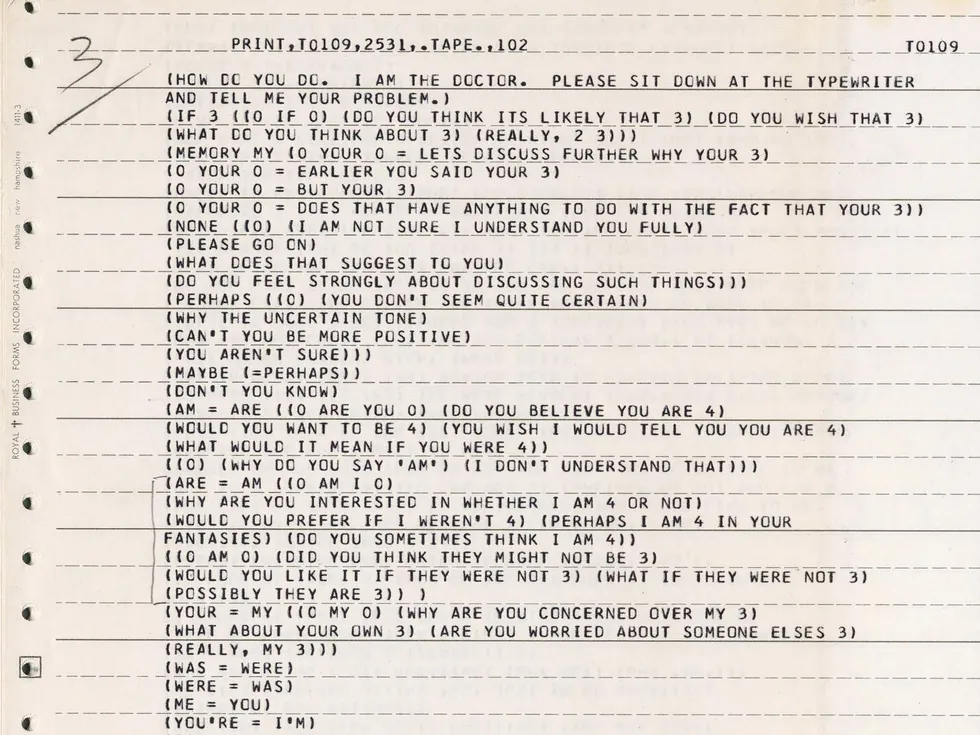 Typewritten list of inquisitive dialogue responses such as \u201cWhat does that suggest to you?\u201d
