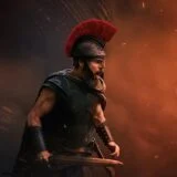 Matt Damon appears on a movie poster in a Greek helmet.