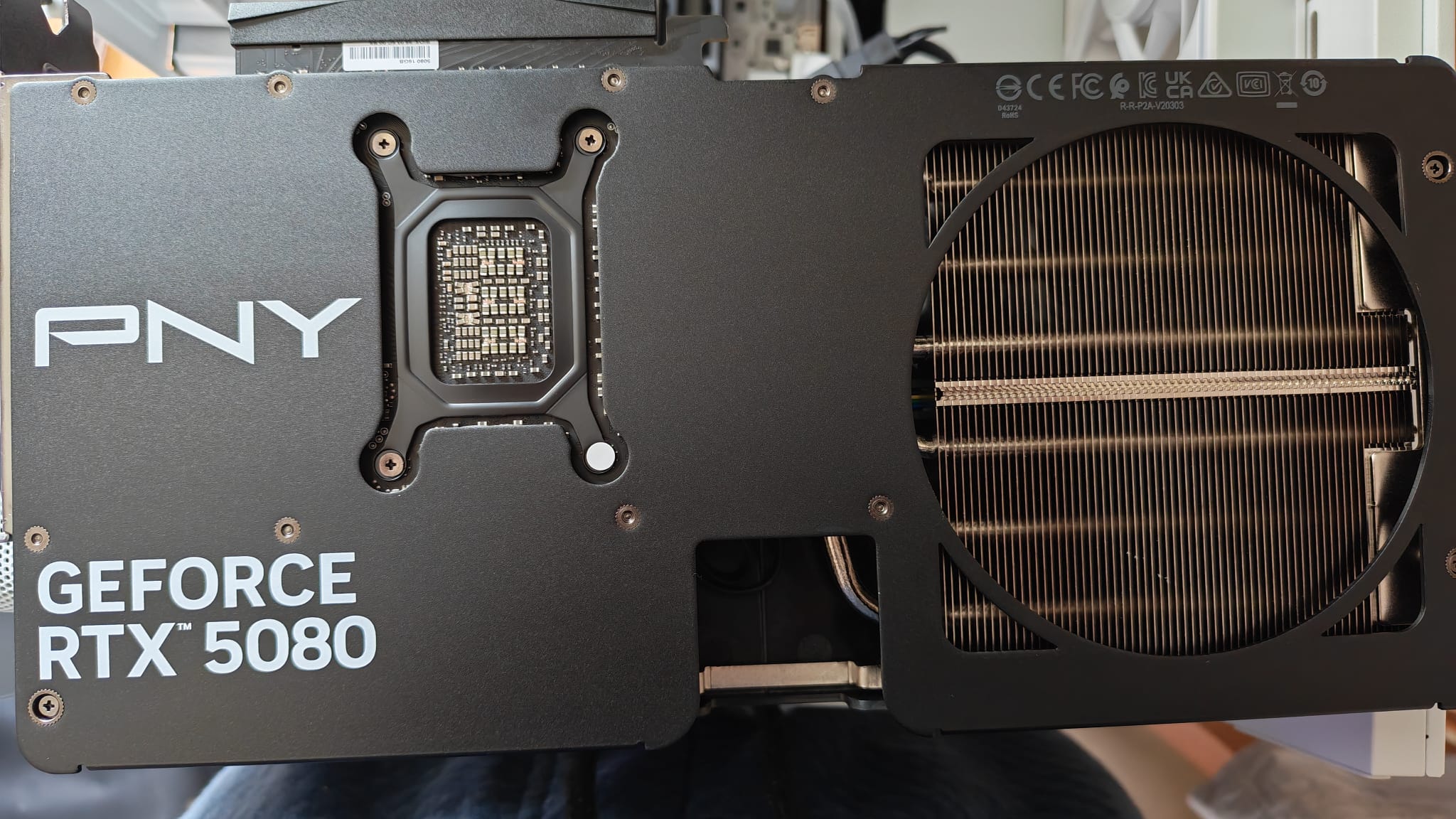 The top side of the PNY GeForce RTX 5080 OC Slim